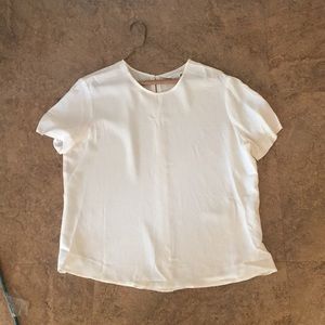 Cream silk casual corner short sleeve blouse